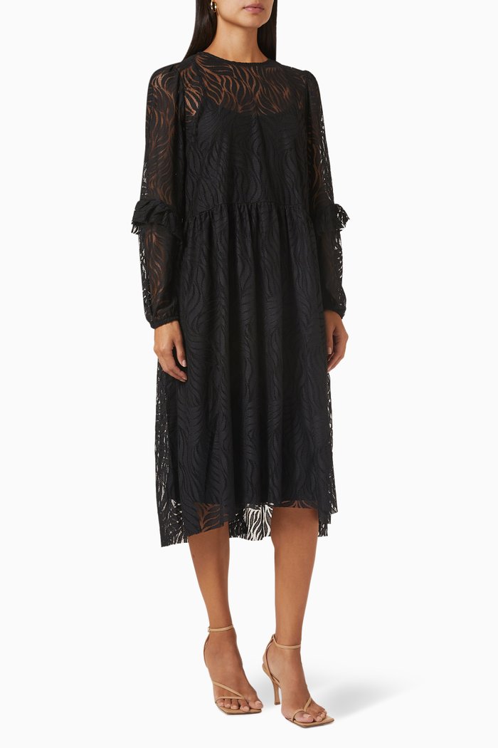 

Yaslucianna Midi Dress in Lace, Black