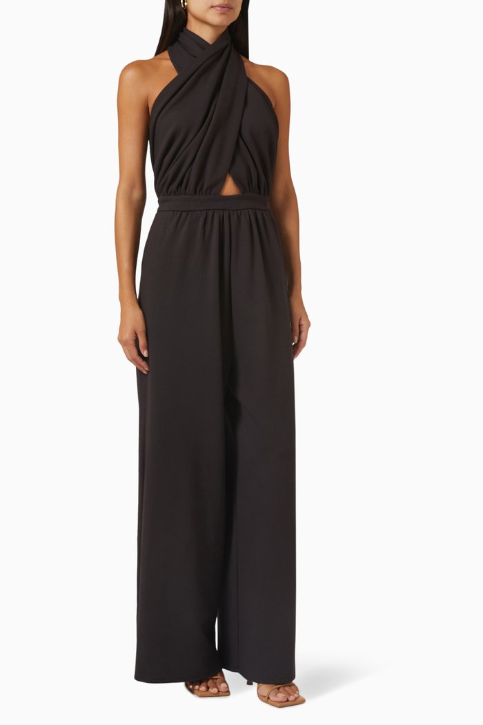 Yasaja Halterneck Jumpsuit in Stretch-viscose, Black