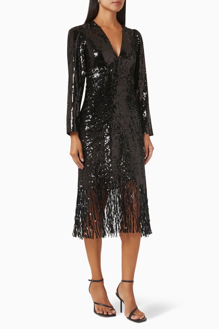 

Yasflapper Midi Dress in Sequin, Black