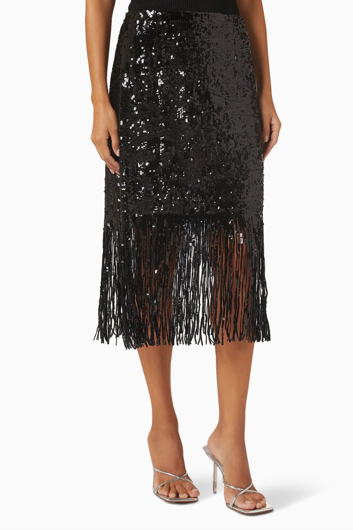 

Yasflapper Midi Skirt in Sequin, Black