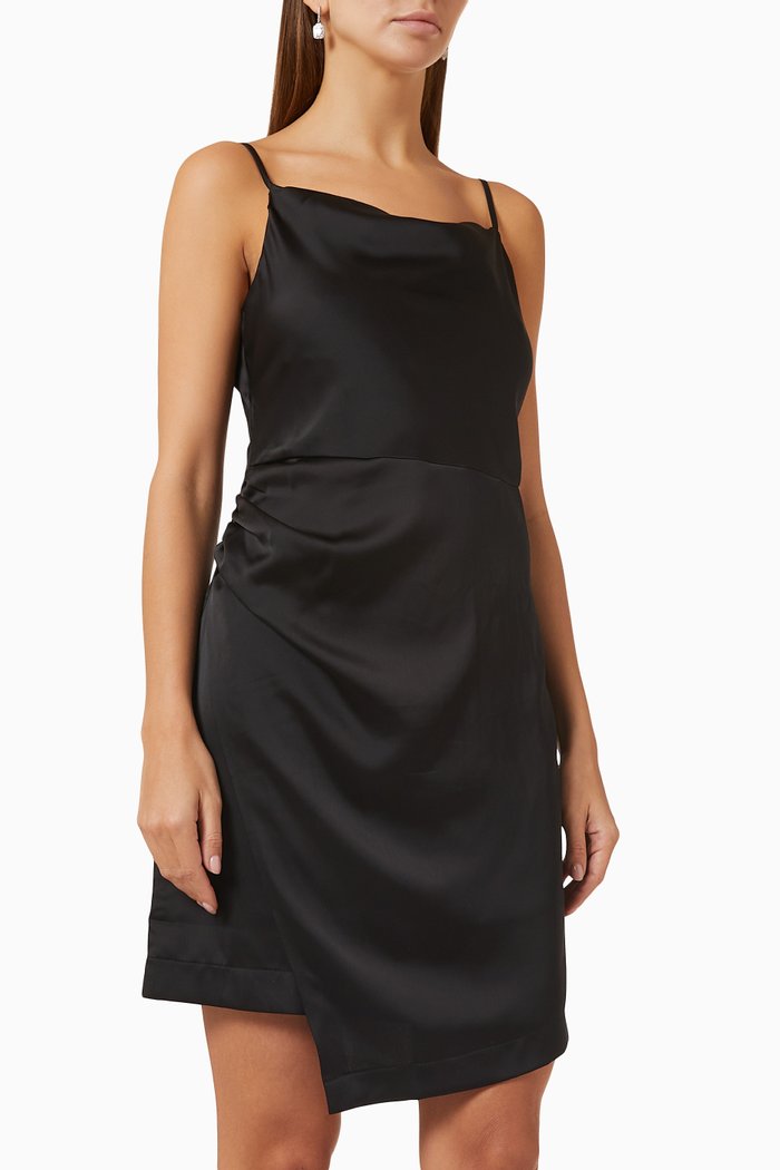 

Yasdotteadrape Mini Dress in Recycled Satin, Black