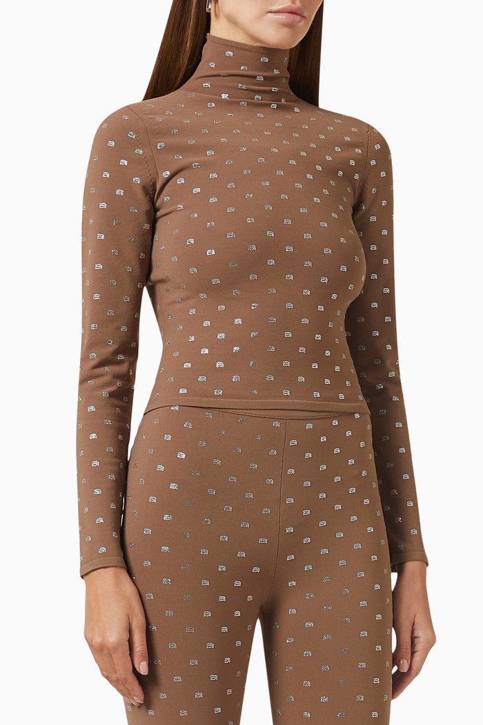 Crystal Logo Turtleneck in Nylon, Brown