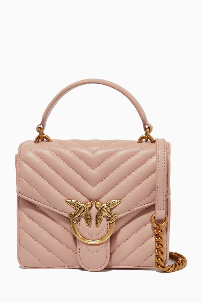 

Mini Love Quilted Top-handle Bag in Leather, Pink