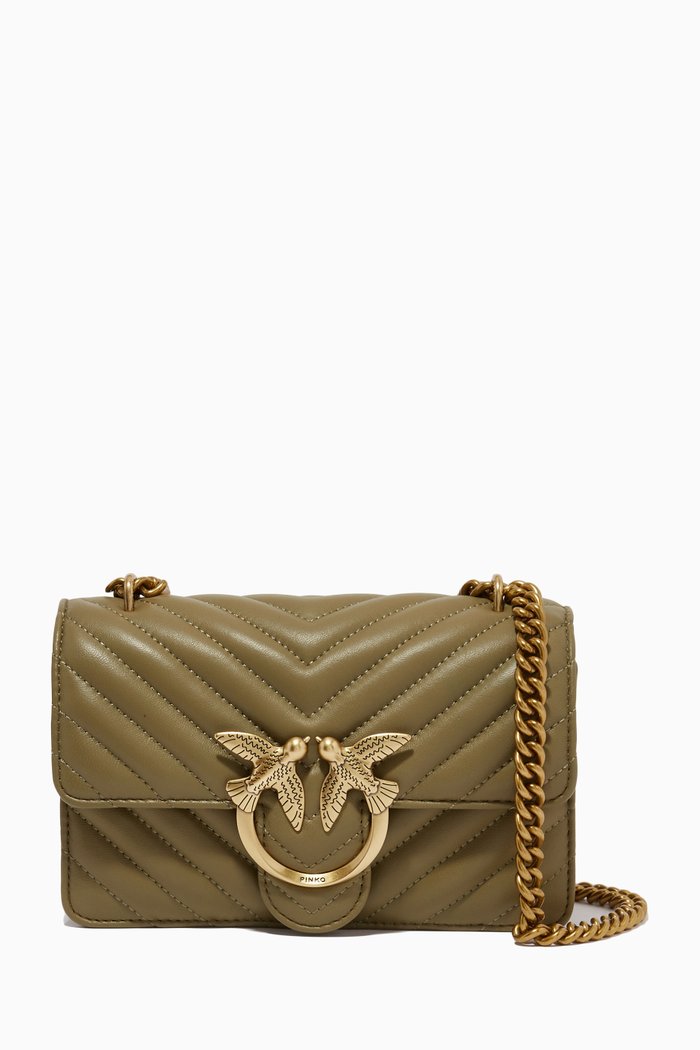 Mini Love Icon Chevron Shoulder Bag in Leather, Grey