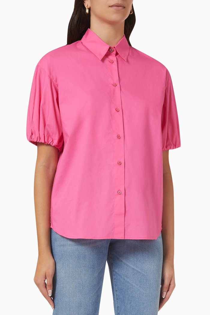 

Clea Balloon-sleeve Shirt in Cotton Poplin, Pink