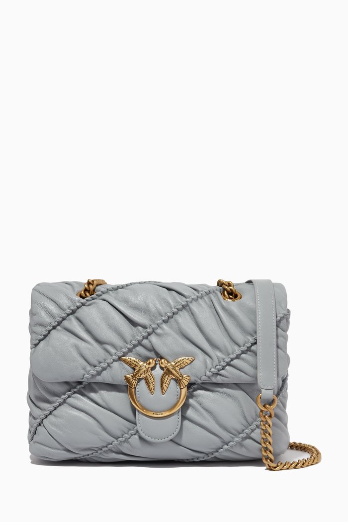 

Classic Love Puff Ruffle Shoulder Bag in Leather, Grey