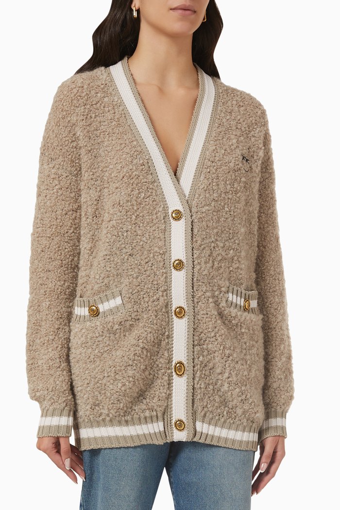 Logo Embroidered Cardigan in Wool Blend, Neutral