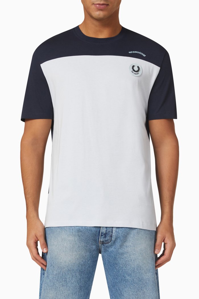 

Contrast Panel T-shirt in Cotton Jersey, Blue