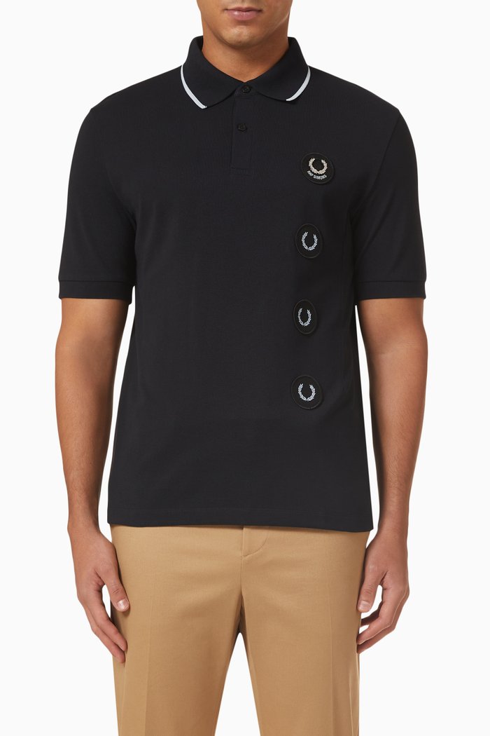 

Patch Detail Polo Shirt in Cotton Piqué, Black