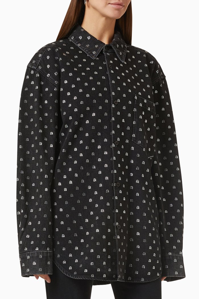 

Crystal Logo Oversized Shirt in Cotton Denim, Grey