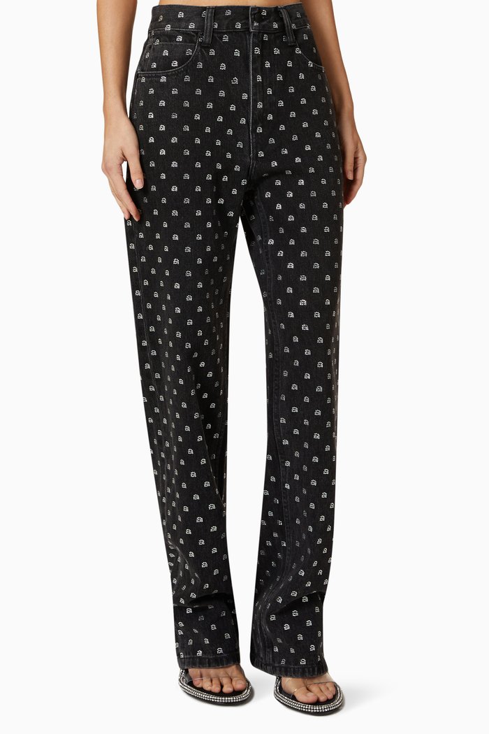 

Mid-rise Crystal Relaxed Straight Jeans in Denim, Grey