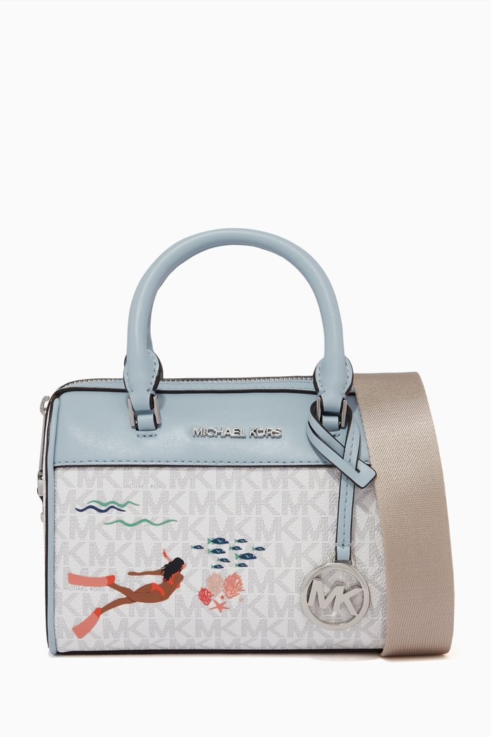 

Small Jet Set Girls Printed Duffle Bag in Coated-canvas, White