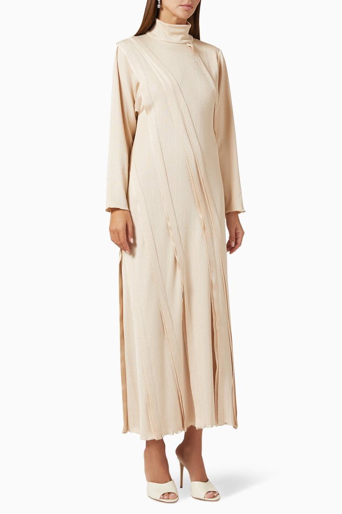 

Pleated High-neck Midi Dress, White