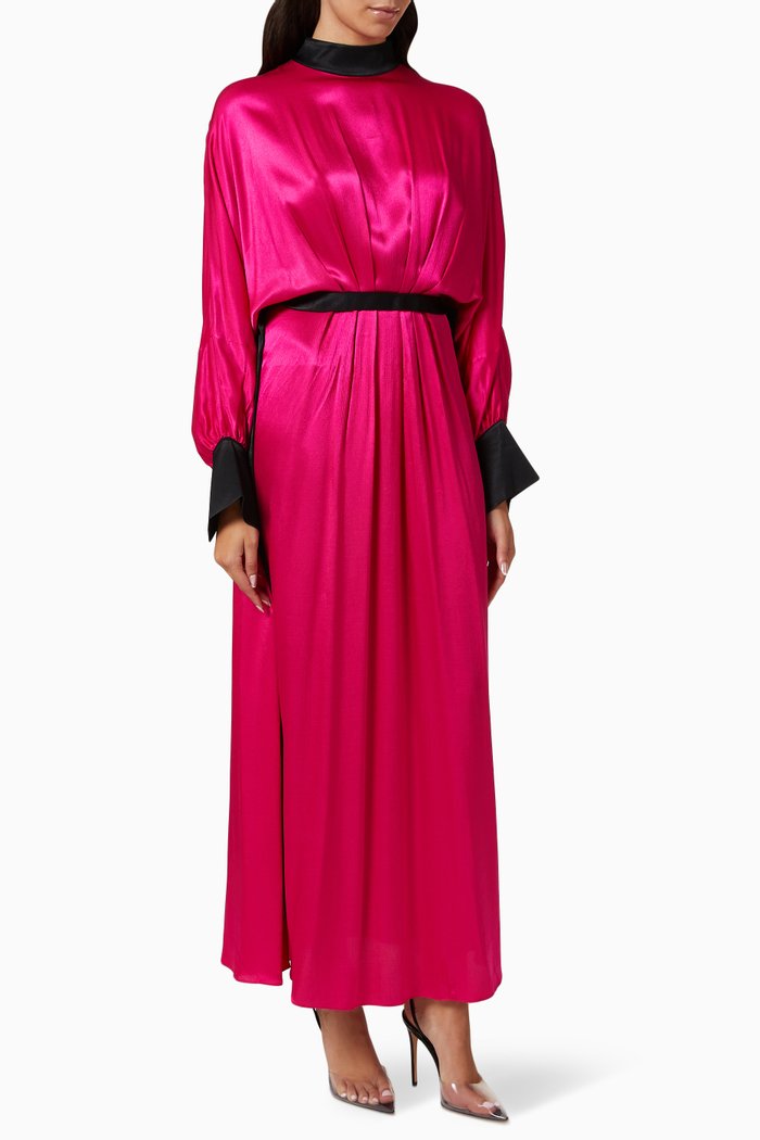 

Long Sleeve Dress in Satin, Pink