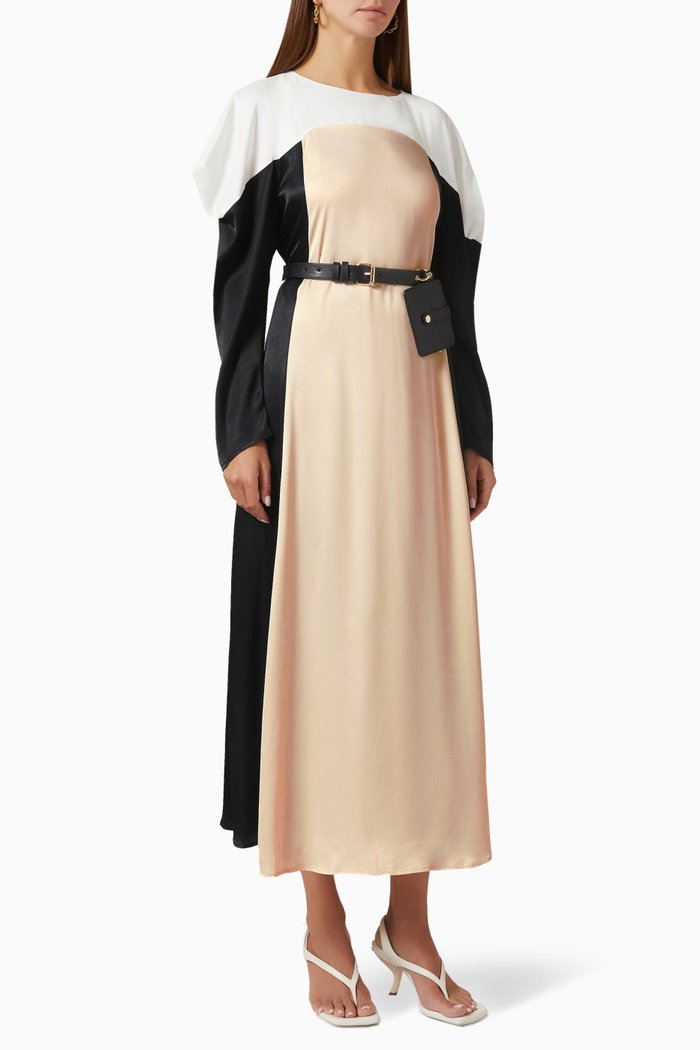 

Colourblock Belted Midi Dress, Neutral