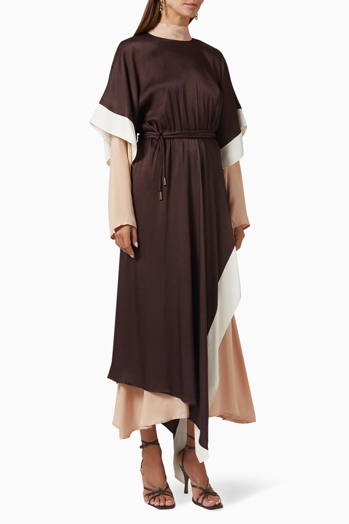 

Asymmetrical Self-tie Dress, Brown