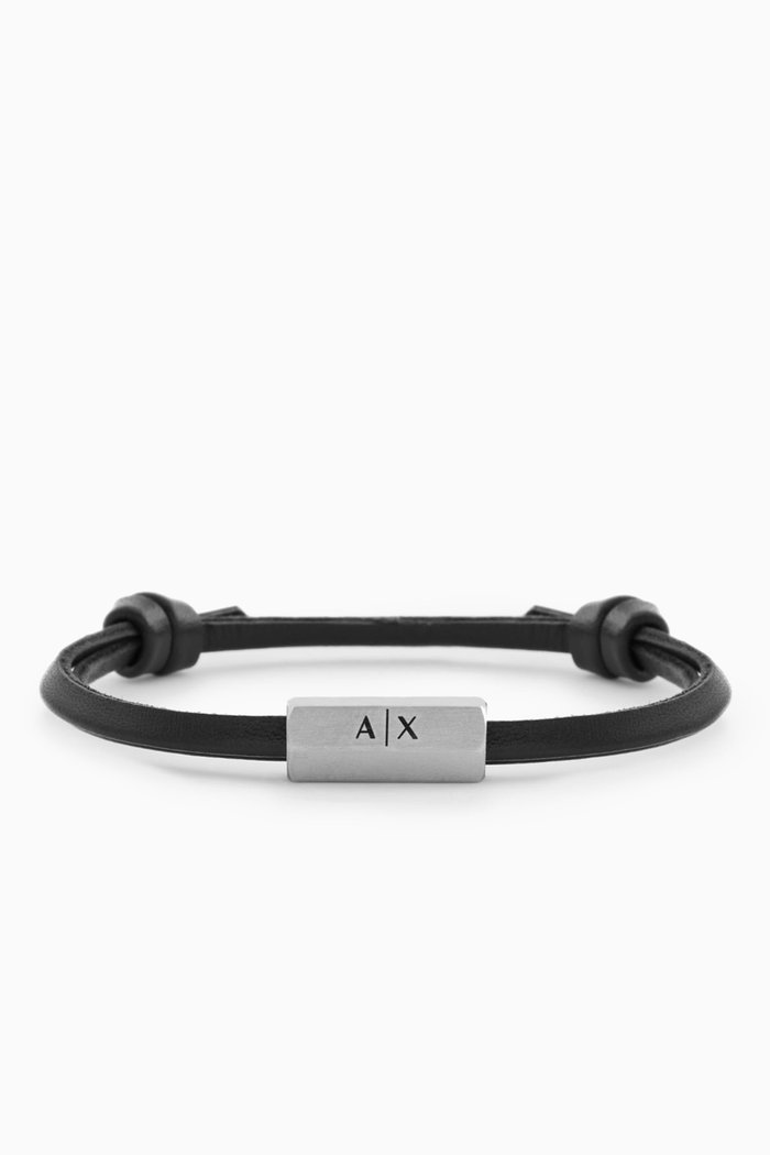 

AX Bracelet in Stainless Steel & Leather, Black