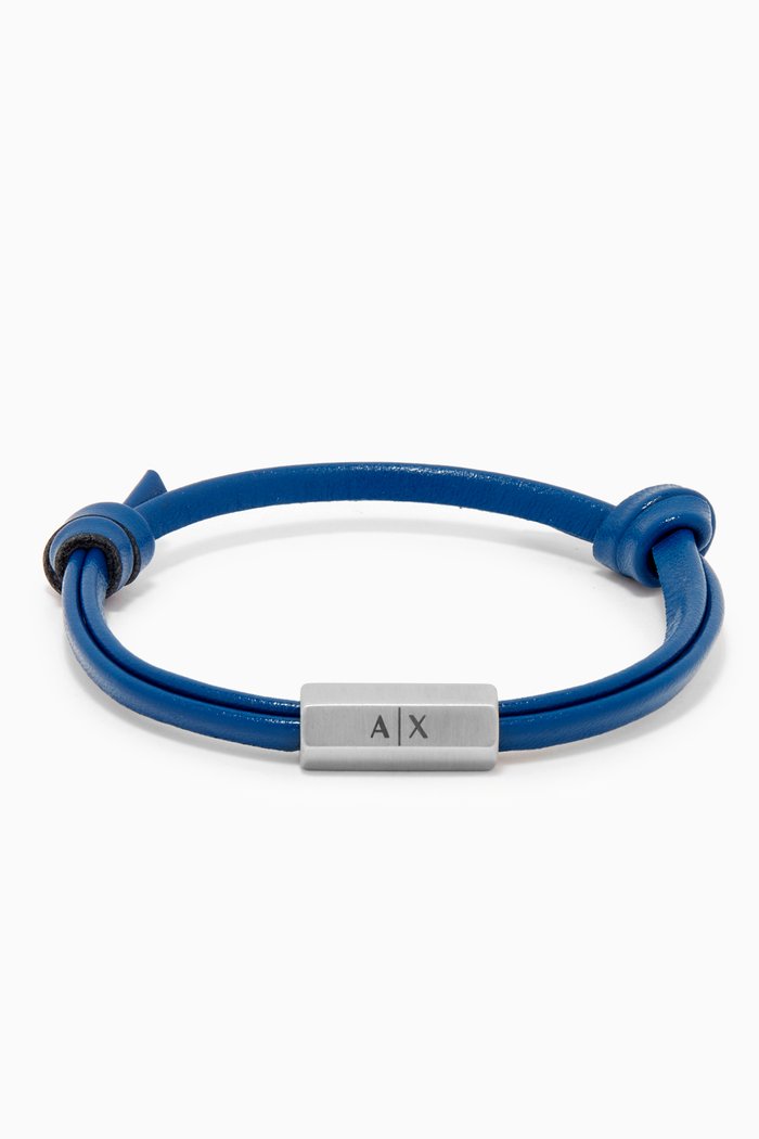 

AX Bracelet in Stainless Steel & Leather, Blue
