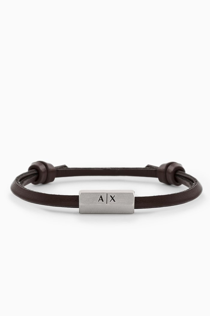 AX Bracelet in Stainless Steel & Leather, Brown