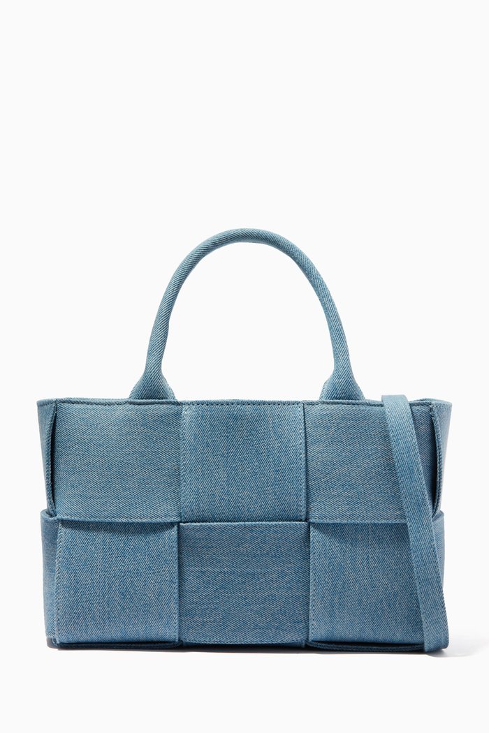 

Mini Arco Tote Bag in Intreccio Denim, Blue