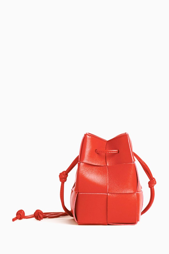 

Cassette Mini Bucket Bag in Intrecciato Nappa, Orange