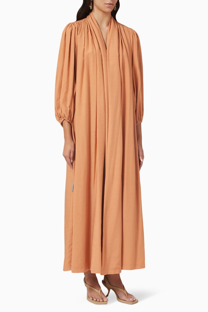 

Gathered Abaya in Cotton-silk, Orange