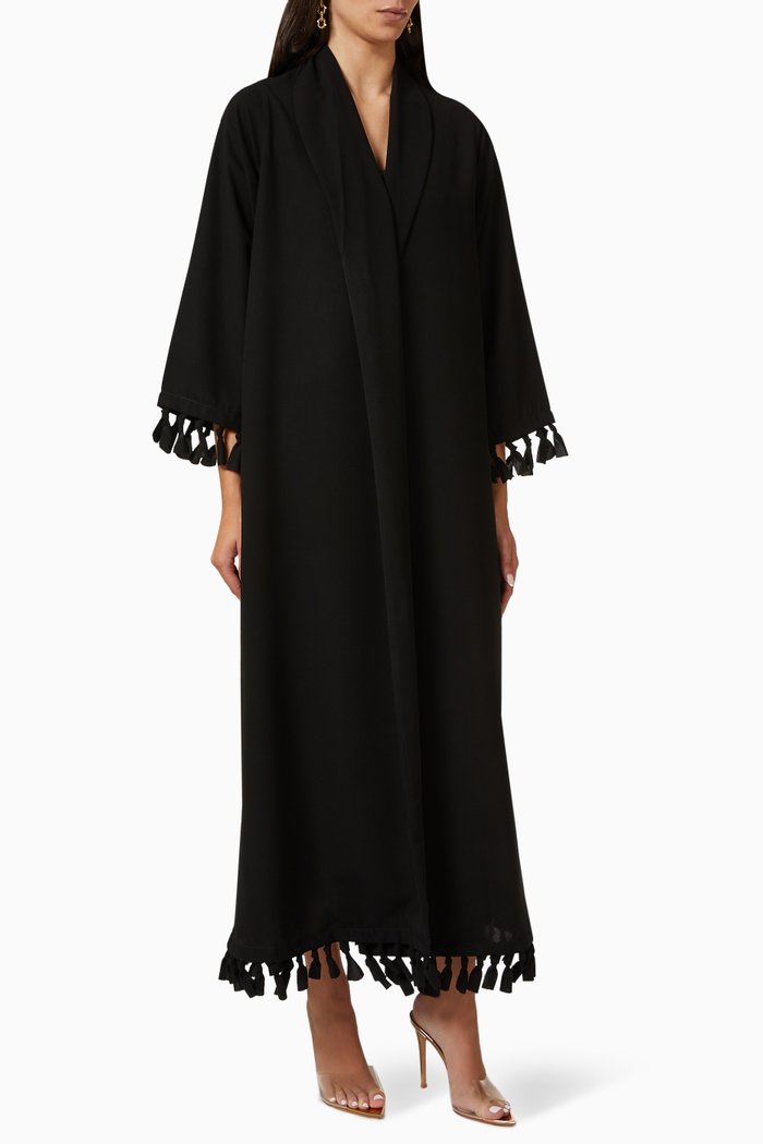 

Shawl Collar Abaya in Crepe, Black