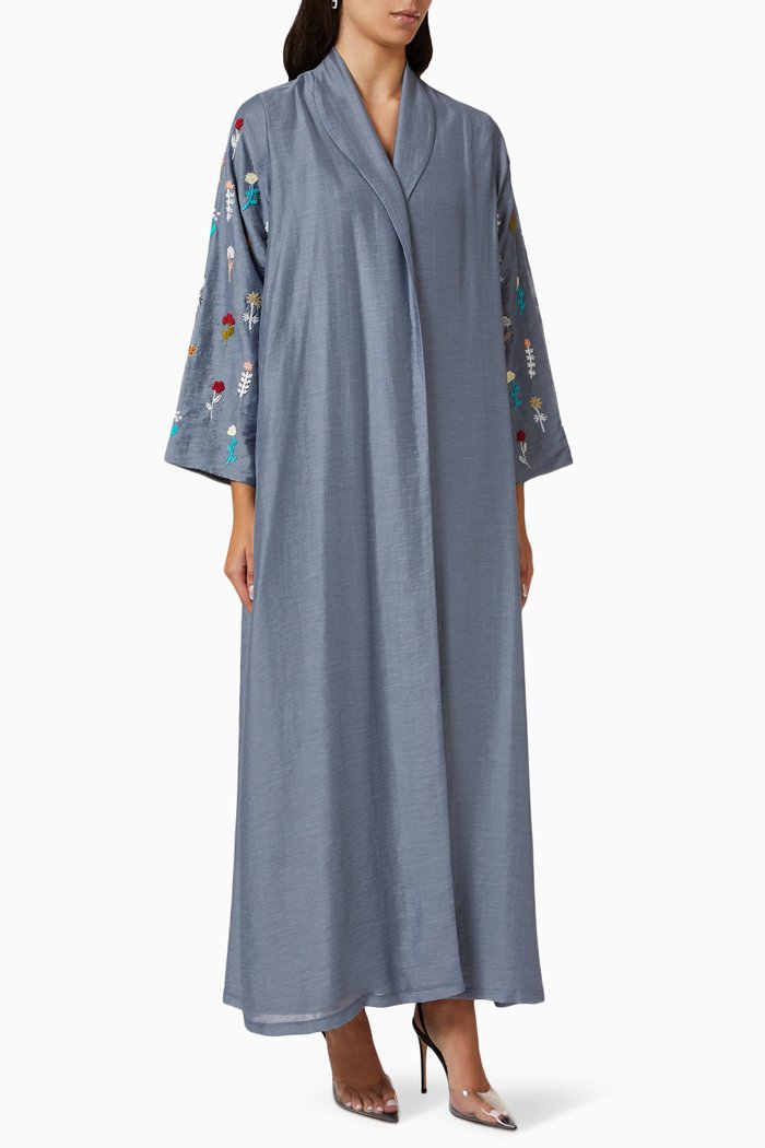 

Summer Flower Garden Abaya in Cotton, Grey