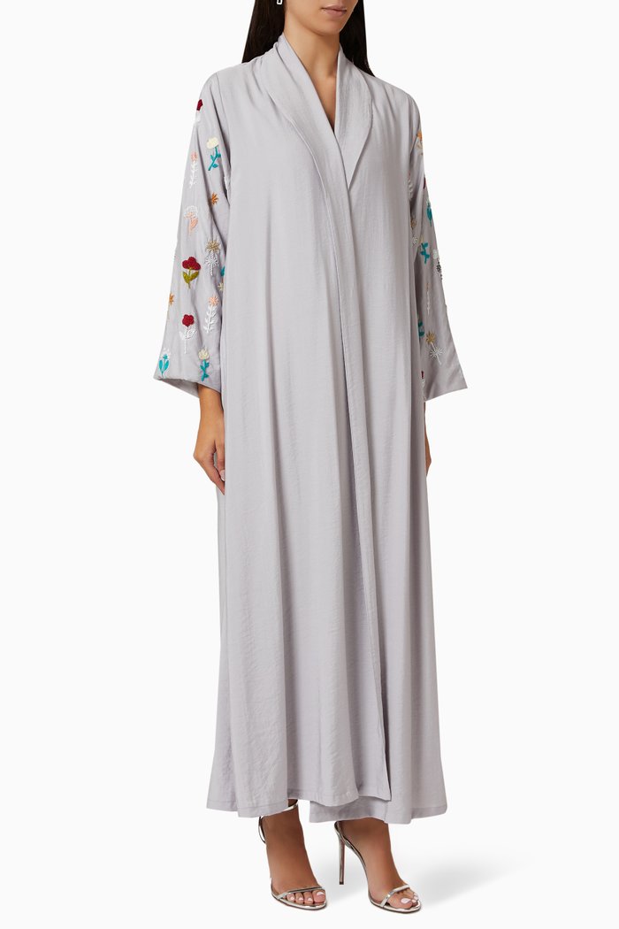 

Summer Flower Garden Abaya in Cotton, Grey