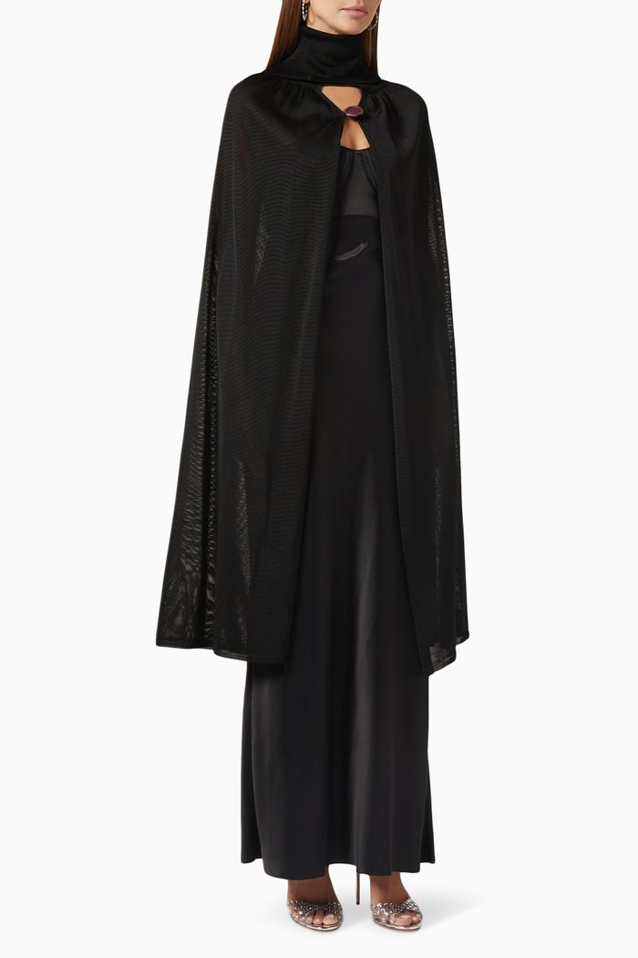 

Seal Long Cape in Knit, Black