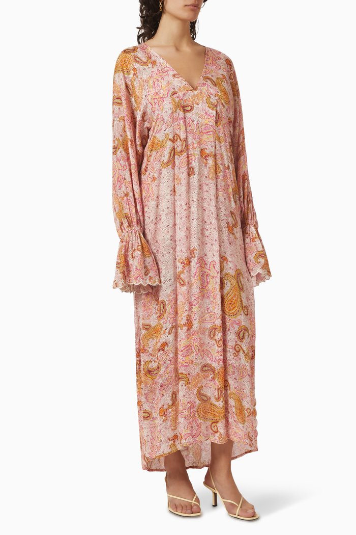 

Vera Paisley-print Maxi Kaftan, Neutral