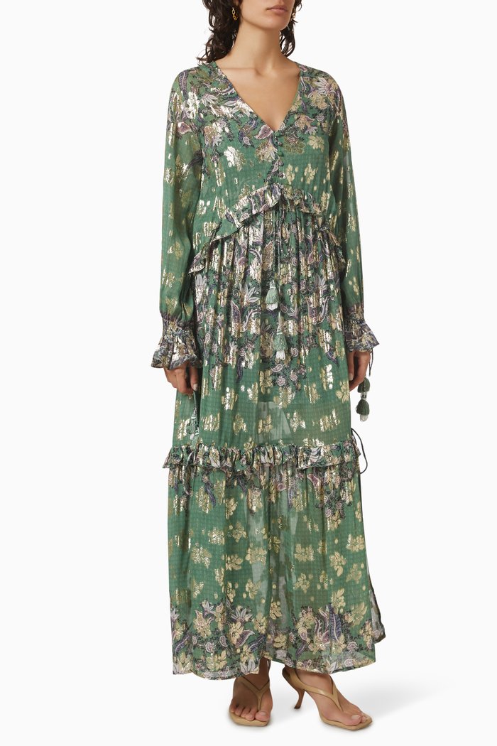 

Lisa Floral-print Maxi Dress in Lurex-viscose, Green