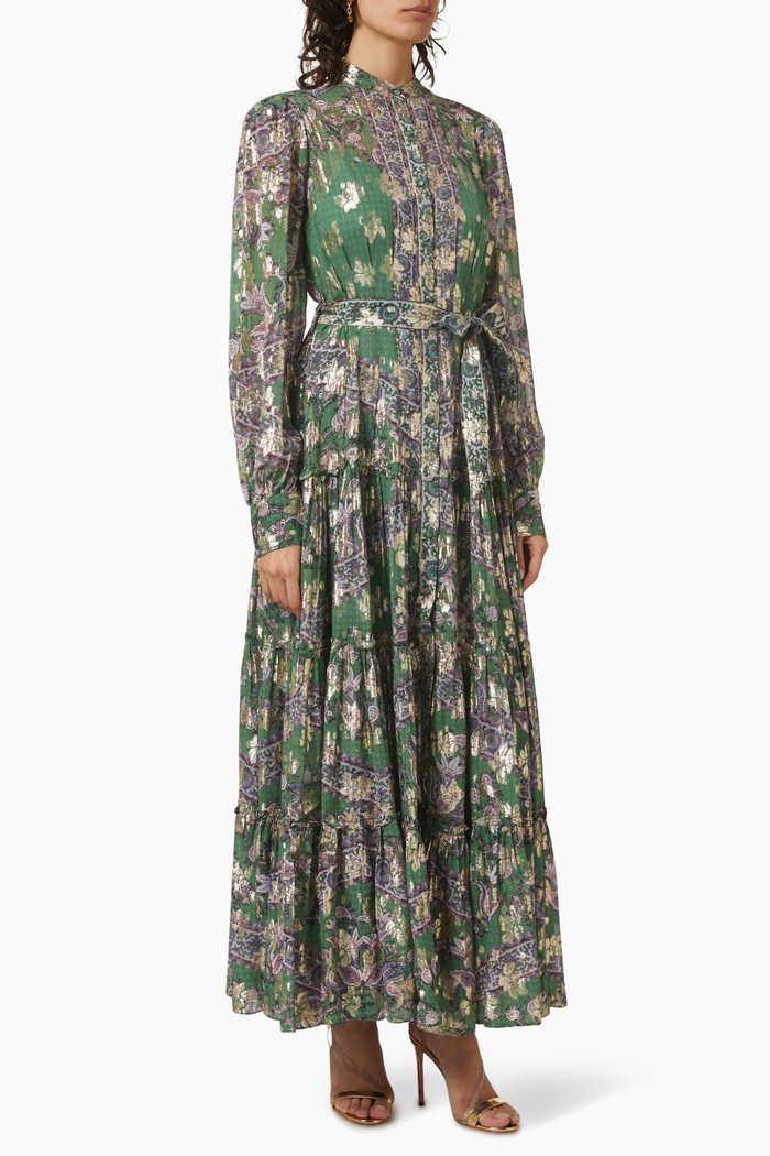 

Lisa Floral-print Ruffled Maxi Dress, Green