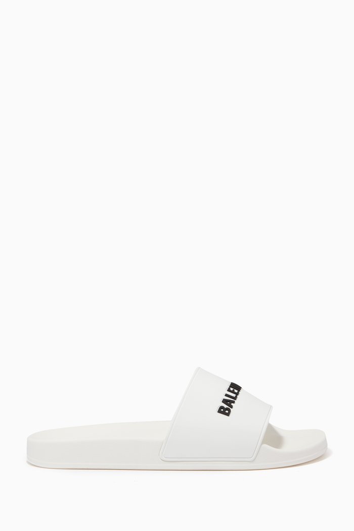 3D Logo Pool Slides in Rubber, White