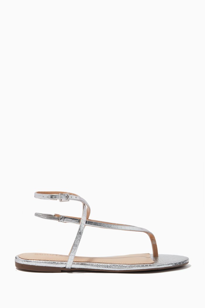 

Thong Sandals in Metallic Leather, Silver