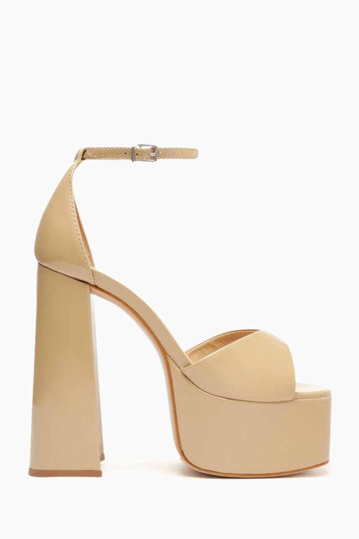 

Glamorous Wonderland Platform Sandals in Patent Leather, Neutral