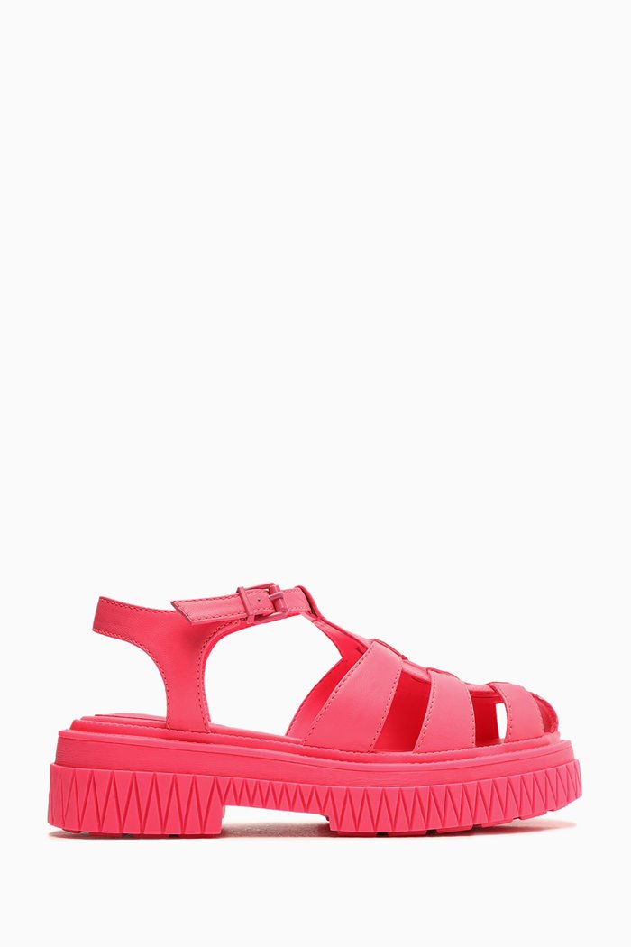 

Sport Flatform Sandals in Leather, Pink