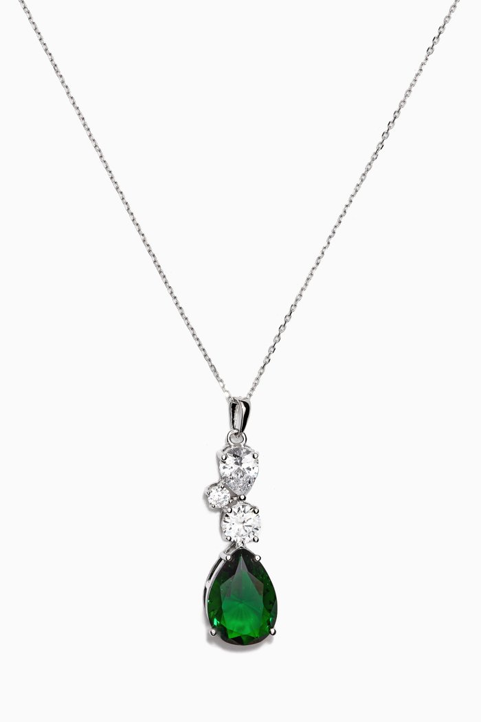 

Pear-shaped Crystal Drop Necklace in Sterling Silver, Green