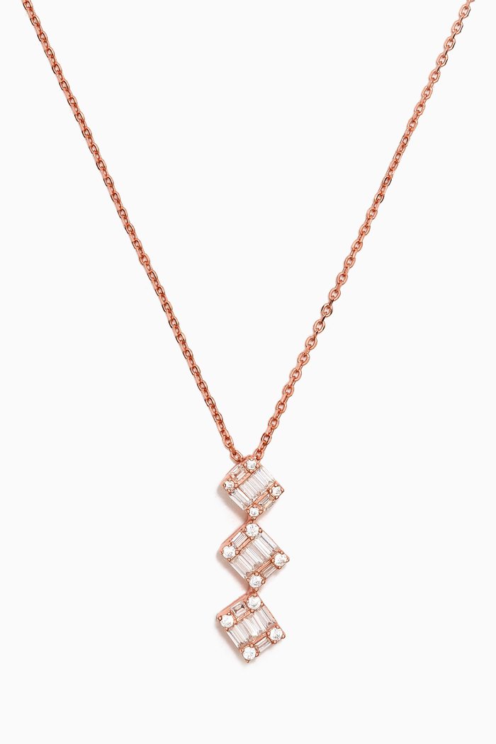 

Triple Row Baguette Crystal Necklace in Sterling Silver, Rose gold