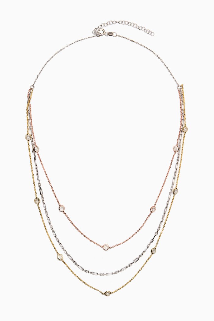 

Triple-layered Crystal Necklace in Sterling Silver, Multicolour