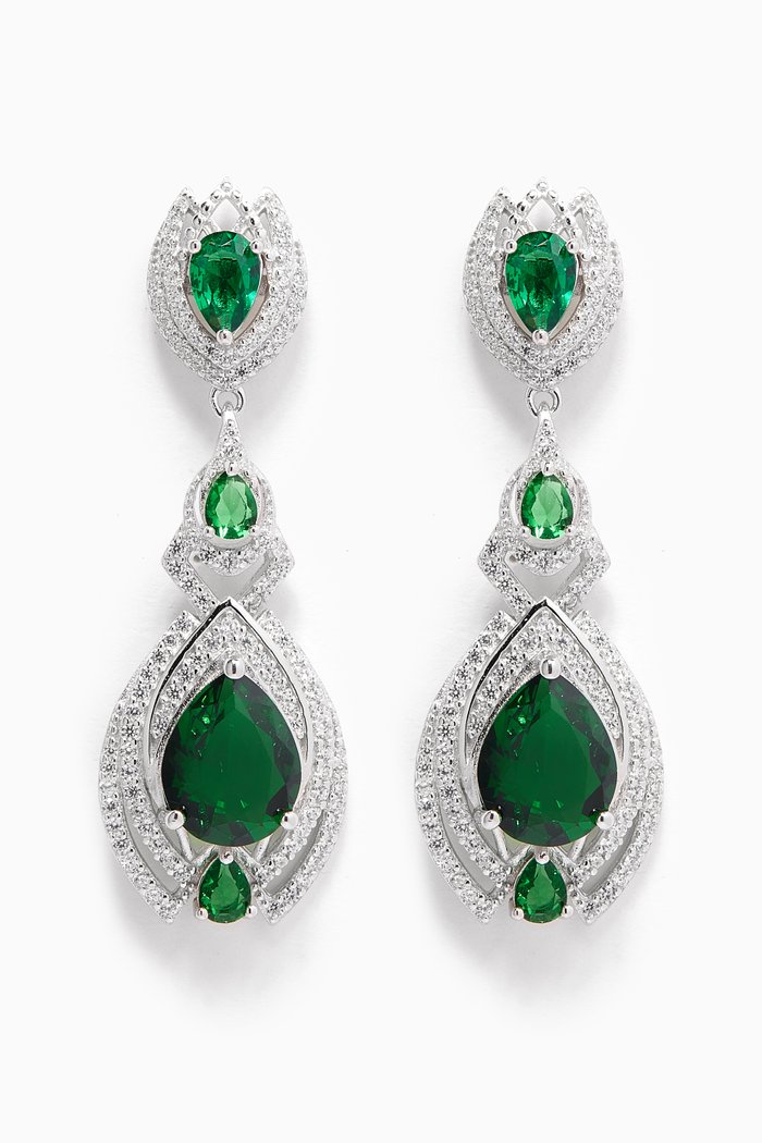 

Teardrop Stone & Crystal Drop Earrings in Sterling Silver, Green
