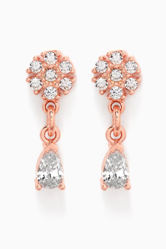 

Flower Crystal Drop Earrings in Sterling Silver, Rose gold