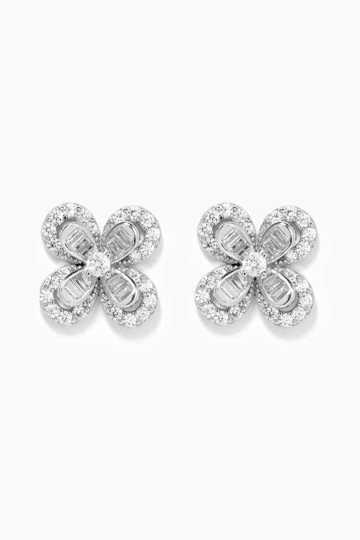 Four-leaf Crystal Stud Earrings in Sterling Silver