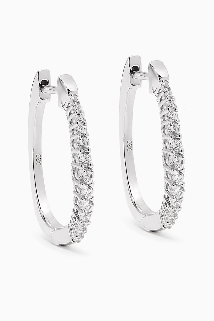 Slim Crystal Hoop Earrings in Sterling Silver