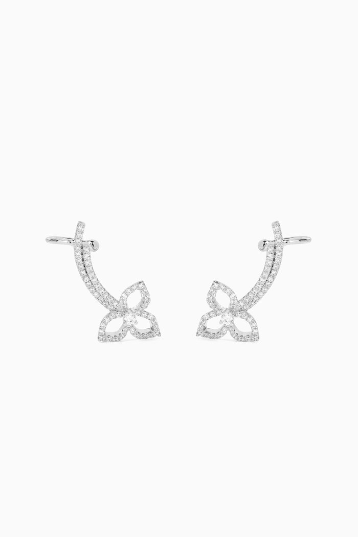 

Flower Crystal Cuff Earrings in Sterling Silver