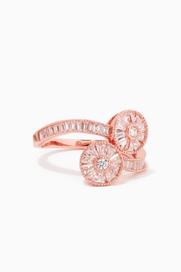 Baguette-cut Spiral Crystal Ring in Rose Gold-plated Sterling Silver