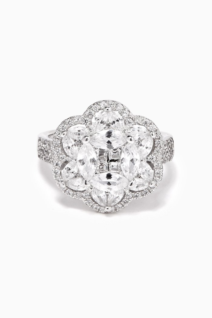 Flower Stone Crystal Ring in Sterling Silver