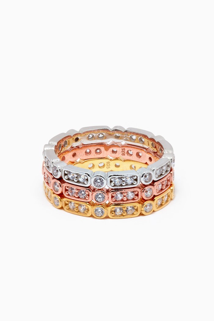 

Stacked Crystal Set of 3 Rings in Sterling Silver, Multicolour
