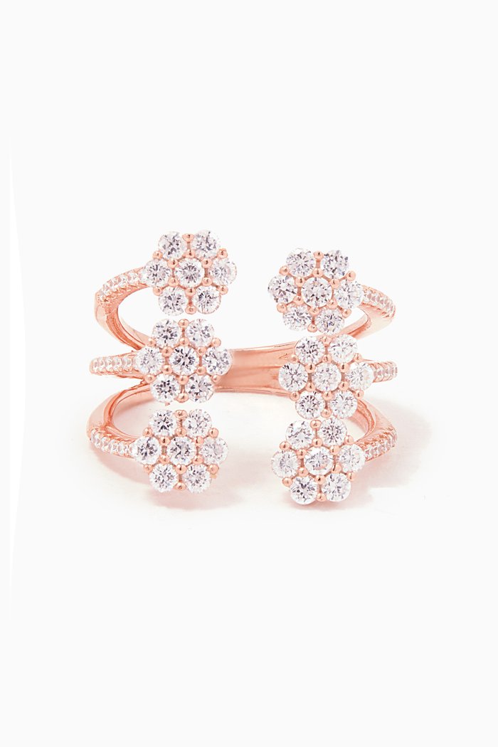 

Flower Crystal Open Ring in Sterling Silver, Rose gold