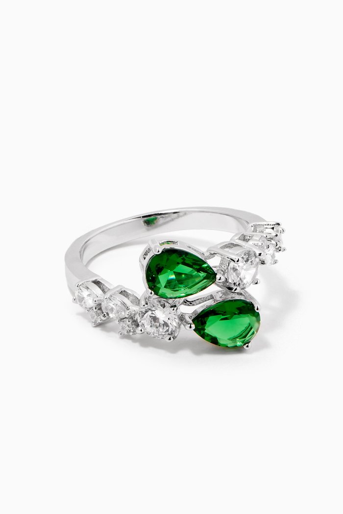 

Pear-shaped Stone Crystal Ring in Sterling Silver, Green
